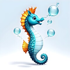 Fototapeta premium cute Joyful seahorse with bubbles. Illustration