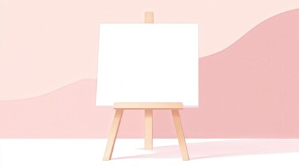 Minimalistic Wooden Easel with White Canvas - Modern 2D Vector Illustration in Soft Pastel Tones on Transparent Background