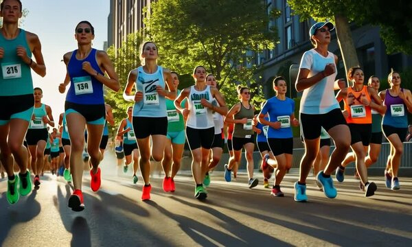 A group of people are running in a marathon 4K Video