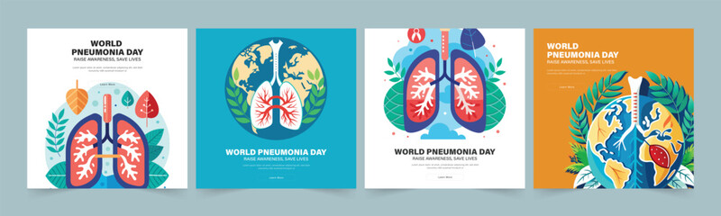 World Pneumonia day social media post banner, card, poster, template. Vector Illustration on the theme World Pneumonia Day.