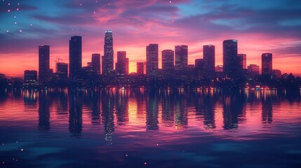 Obraz premium Cityscape at Sunset with Reflections