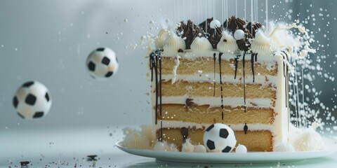 Festive Drizzle Cake with Soccer Theme and Exposed Layers