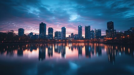 Fototapeta premium Cityscape Reflection at Dusk