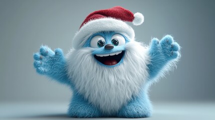 white funny yeti in christmas hat dancing looping animation of a furry bigfoot cartoon character hairy monster isolate on re backgroun render festive mascot