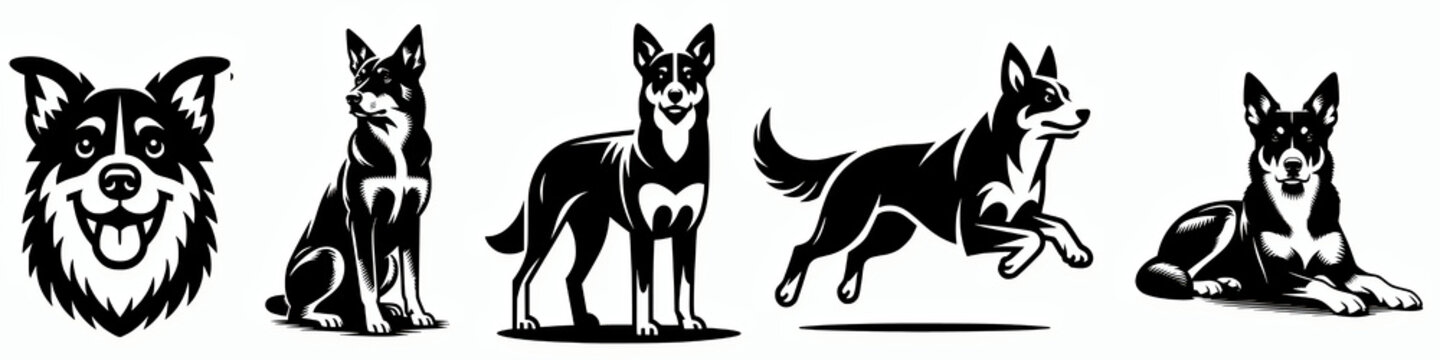 Set of australian kelpie dog vector silhouette illustration collection