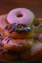 donuts on glass tray, donuts for sale