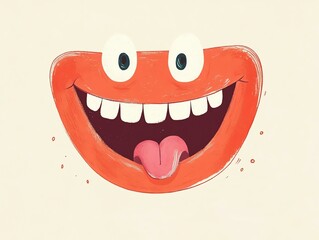 Fototapeta premium Cheerful cartoon smile with tongue out and wide eyes, perfect for fun and playful design projects adding a touch of humor.