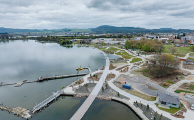 Rotorua Lakefront Boardwalk in downtown Rotorua, Bay of Plenty, New Zealand.