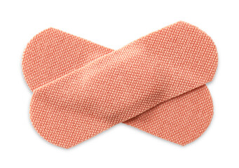 Medical adhesive bandages isolated on white, top view