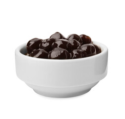 Dark tapioca pearls in bowl isolated on white