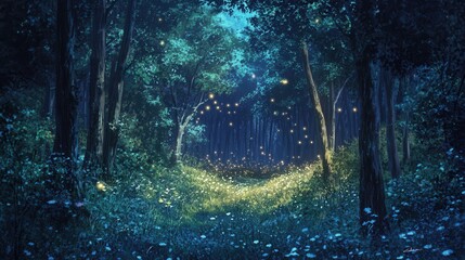 Enchanted Forest with Glowing Lights