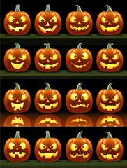 Set of vector Halloween pumpkins with various carved faces Perfect for icons and decorations placed on a dark background (19)