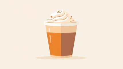 Delightful Cartoon Pumpkin Spice Latte Cup - Minimalist 2D Flat Vector Illustration on Transparent Background with Pastel Colors