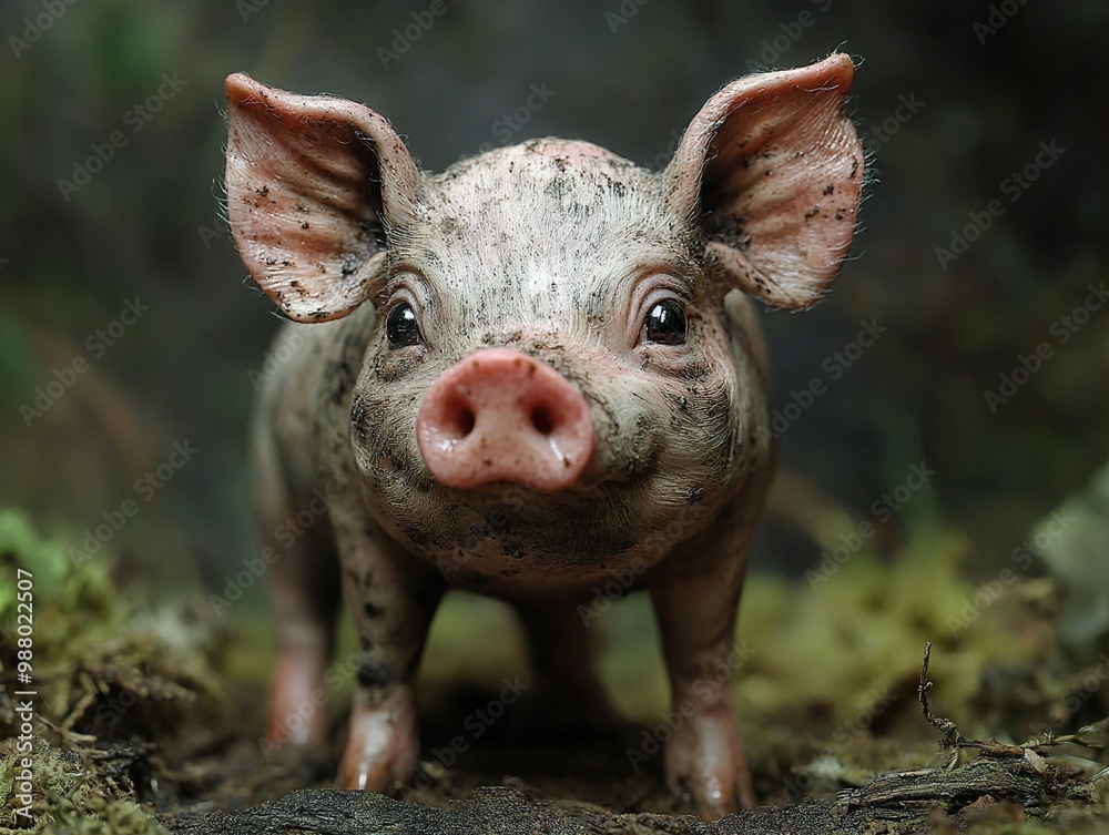 Wall mural Adorable Piglet in the Mud: A Close-Up Portrait