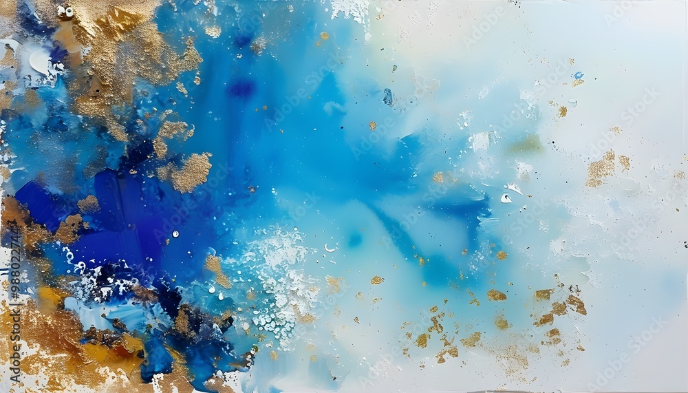 Canvas Prints Vibrant Blue Abstract Acrylic Artwork with White Accents and Watercolor Textures