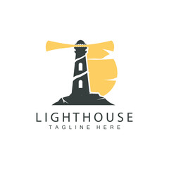 Lighthouse logo beacon tower ship signal simple beach port design template