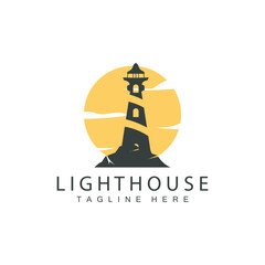 Lighthouse logo beacon tower ship signal simple beach port design template