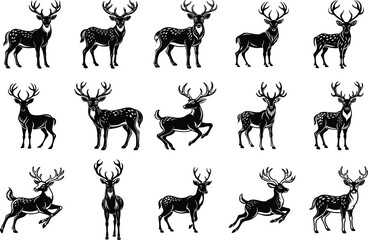set of silhouettes of deer