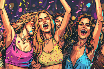 crowd of happy dancing people in concert