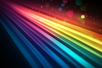Glowing parallel lines create an abstract rainbow spectrum against a dark background, evoking a sense of depth and movement