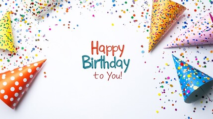 Obraz premium Festive of Colorful Birthday Party with Confetti and Party Hats