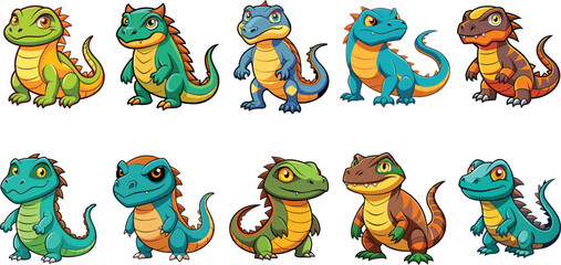 Komodo Dragon Vector Illustration - Cartoon, Clipart, and Line Art Design
