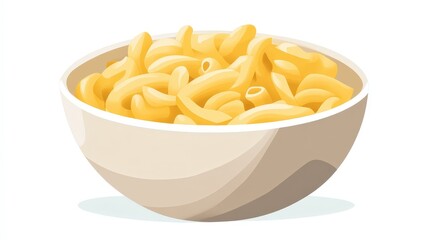 Simple Vector Illustration of Cheese Macaroni Bowl in Minimalistic Style on Transparent Background with Soft Pastel Tones