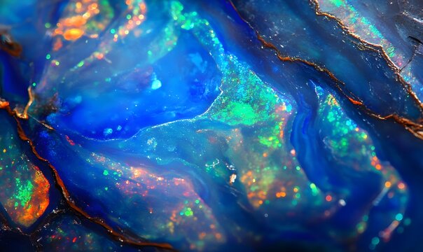 blue and green sparkling swirly opal gemstone , Generative AI