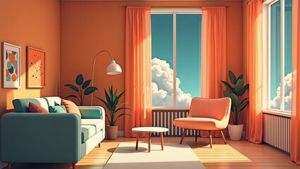 Cozy living room with surreal decoration style