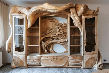 ai generative high art carved wooden cabinet