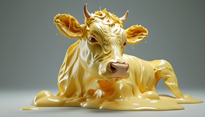 Modern abstract representation of a Butter cow with a unique skewed perspective, emphasizing its creamy texture in an imaginative and artistic manner