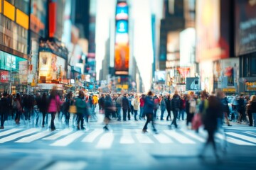 Obraz premium Crowds of people crossing a busy intersection on a vibrant day in New York City