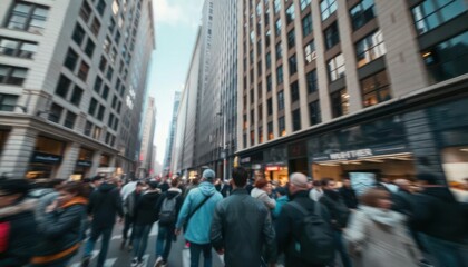 Crowded group of people on the streets of the business center