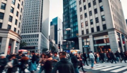 Crowded group of people on the streets of the business center