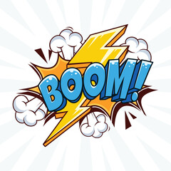 Blue Boom 3D Text Comic Cartoon Vector Design Template