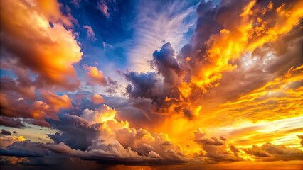Fototapeta premium Dramatic sunset sky with billowing clouds and warm sunlight