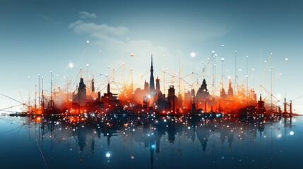 Obraz premium Silhouette Cityscape with Connected Lines