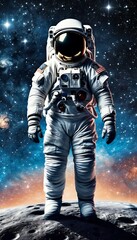 Fototapeta premium filled painting astronaut universe stars illustration standing art artistic artwork illustration oil painting painting watercolor acrylic astronaut space galaxy background planet planet universe