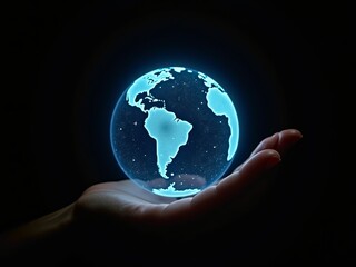 A Person Holding a World Globe Hologram In His Hands