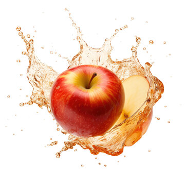 red apple and splash isolated on transparent white background, clipping path