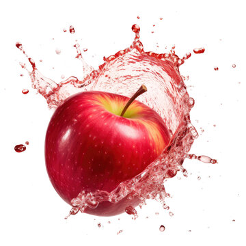 red apple and splash isolated on transparent white background, clipping path