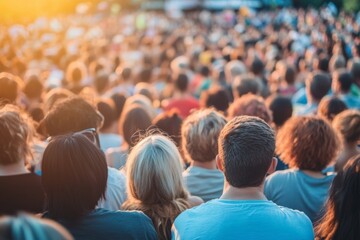 Crowd enjoying live performances at a summer music festival during sunset in an outdoor venue