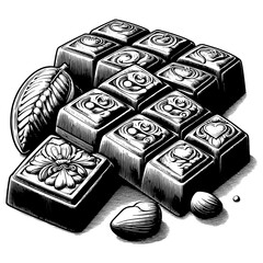 Detailed black and white illustration of chocolates white background. Raster, generative ai.
