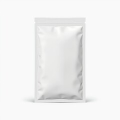 Blank white aluminum foil plastic sachet packaging mockup isolated on white background