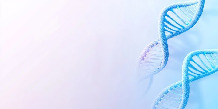 DNA helix structure set against a white and blue gradient background illustrating genetic complexity and molecular biology concepts