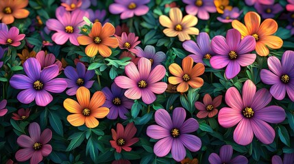 Vibrant Floral Digital Illustration of Colorful Blooms