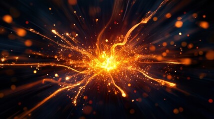 Fototapeta premium Dynamic explosion of light and energy, radiating vibrant colors and sparks, creating a mesmerizing abstract visual display.
