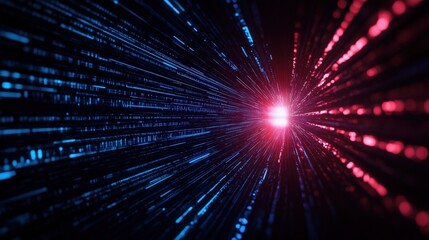 Obraz premium Dynamic visualization of light beams in vibrant red and blue hues, creating a futuristic and energetic atmosphere.