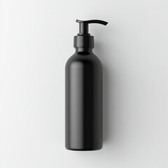 Realistic black bottle with batcher pump, for gel, soap, body wash, lotion, shampoo, on white background.