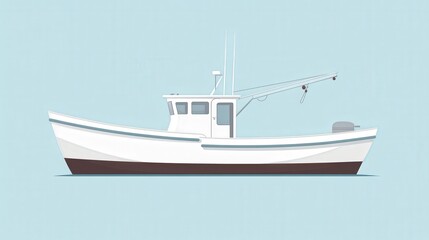 Fototapeta premium Serene White Fishing Boat in Minimalist Flat Vector Style on Pastel Background